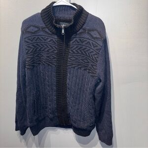 Utex Full Zip Navy Sweater Cardigan Cable Knit Sherpa Fleece Ski Heavyweight SzM